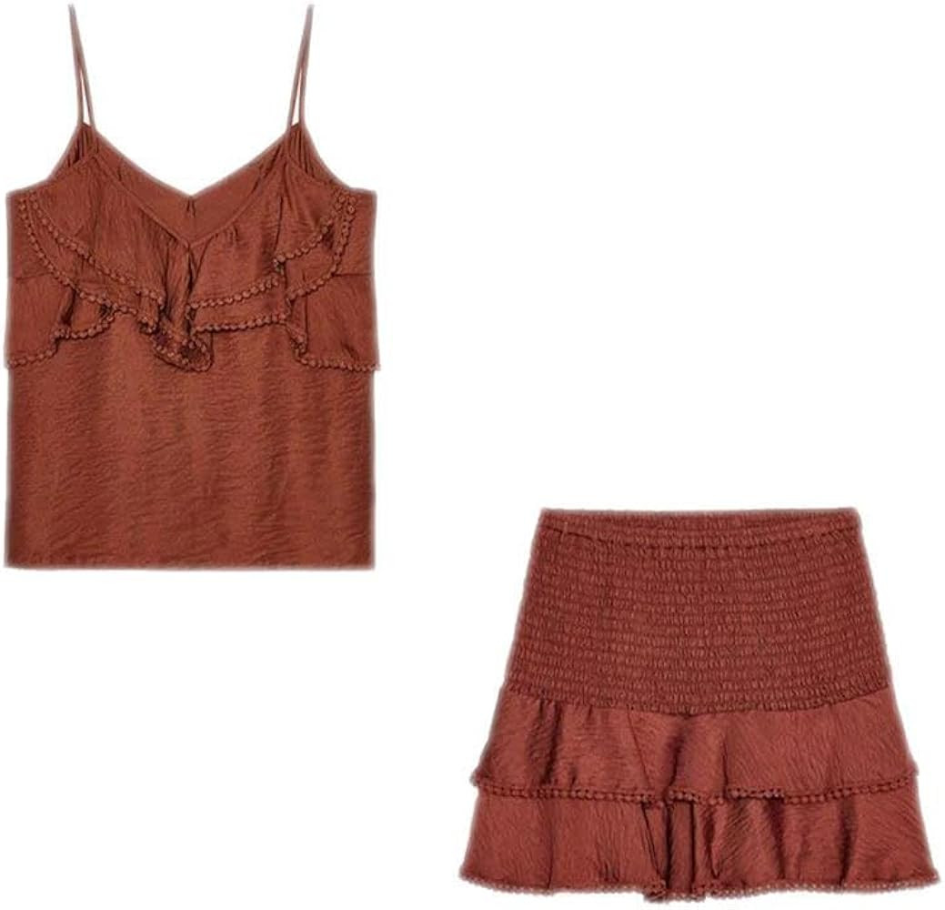 Women's Lace and Decorative Stacked Tops with High-Waist Skirt Set - Minimalist Summer Fashion | Amazon (US)