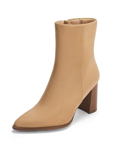 Coutgo Womens Ankle Boots Pointed Toe Chunky Stacked Heel Side Zipper Dress Fall Booties Shoes | Amazon (US)
