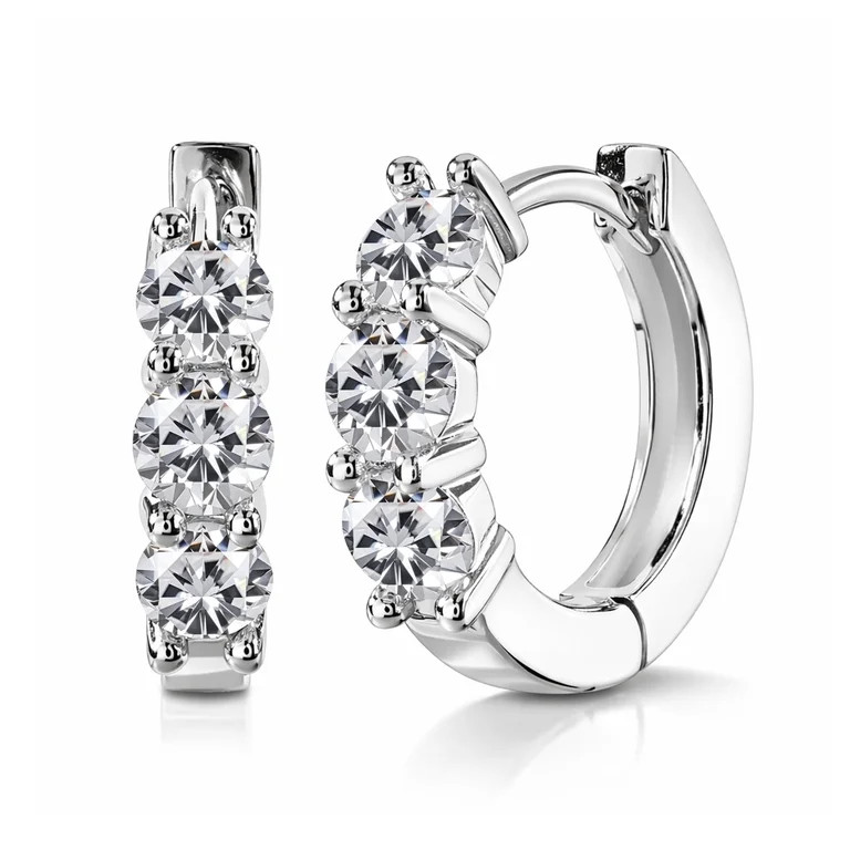 JeenMata 1 Carat Lab Grown Diamond Huggie Hoop Earring - Round Cut Three Stones Huggie Earrings i... | Walmart (US)