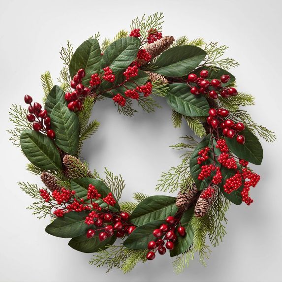 22in Unlit Berry Pinecone Magnolia Artificial Christmas Wreath - Wondershop&#8482; | Target