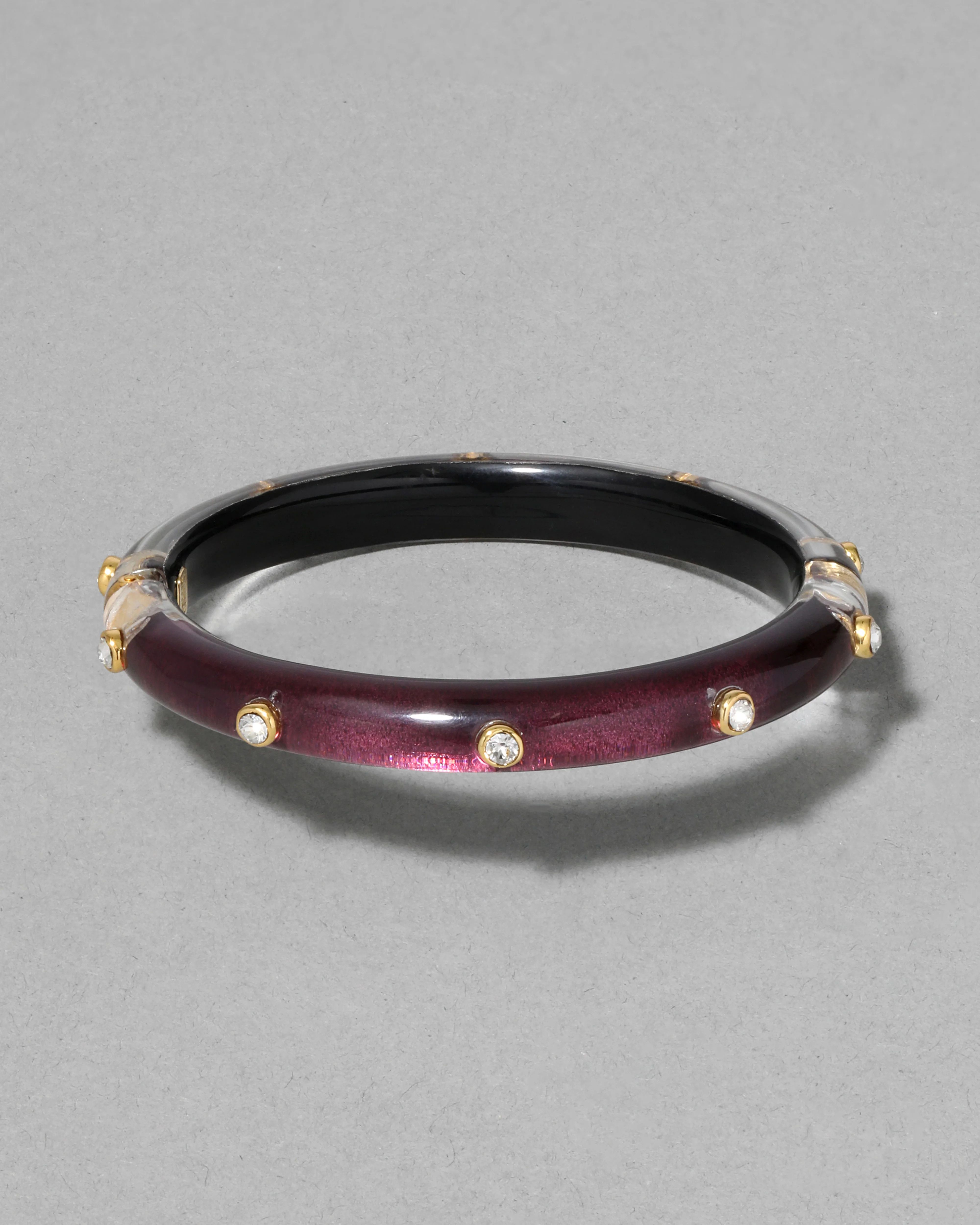 Crystal Studded Lucite Hinge Bracelet- Black Cherry | Stacking Bracelet | Alexis Bittar