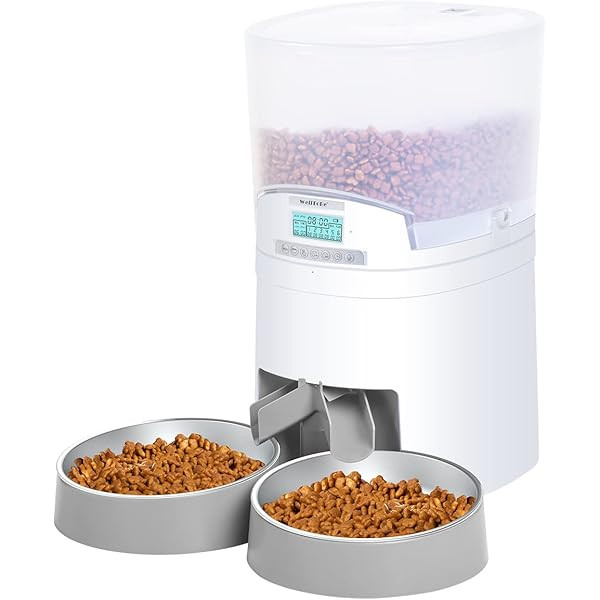 Automatic Cat Feeder for Two Cats, ALUKE 7L Dry Food Dispenser with Two Stainless Steel Bowls & Lock | Amazon (US)