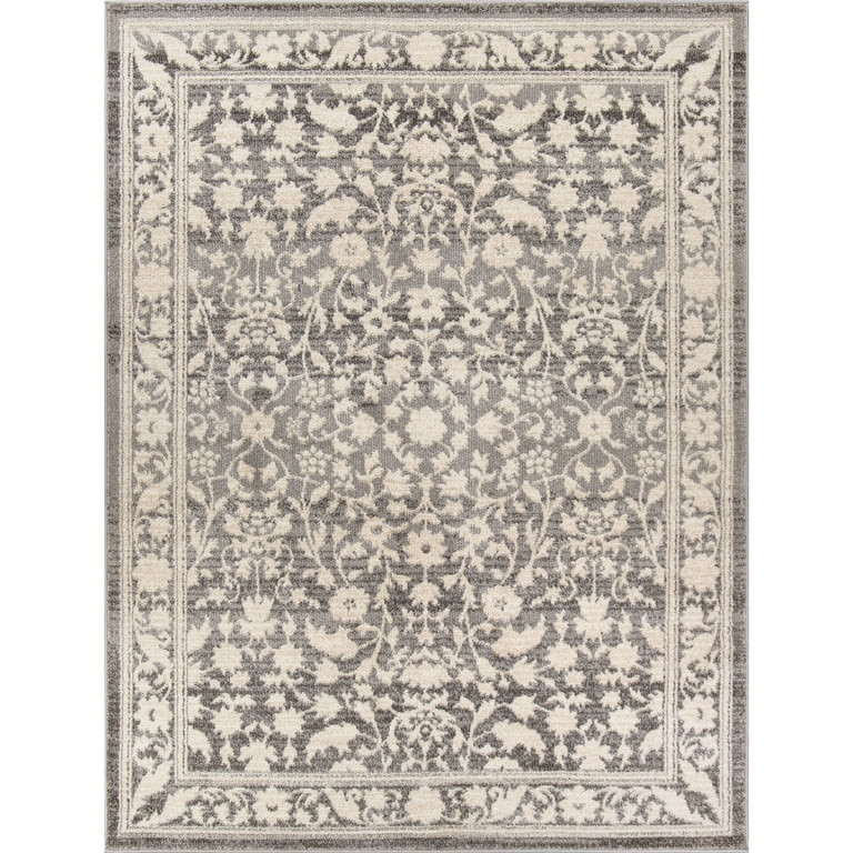 My Texas House Estelle 5'3" x 7' Grey White Floral Indoor Area Rug | Walmart (US)