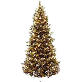 National Tree Company 7-1/2 ft. Glittery Pine Hinged Artificial Christmas Tree with 500 Clear Lig... | The Home Depot