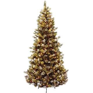 National Tree Company 7-1/2 ft. Glittery Pine Hinged Artificial Christmas Tree with 500 Clear Lig... | The Home Depot
