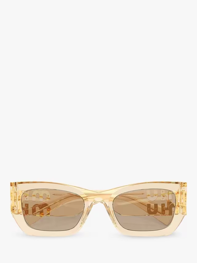 Miu MiuMU 09WS Women's Rectangular Sunglasses, Sand Transparent/Brown | John Lewis (UK)