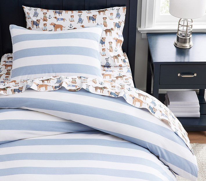 Chambray Stripe Organic Duvet &amp; Shams | Pottery Barn Kids