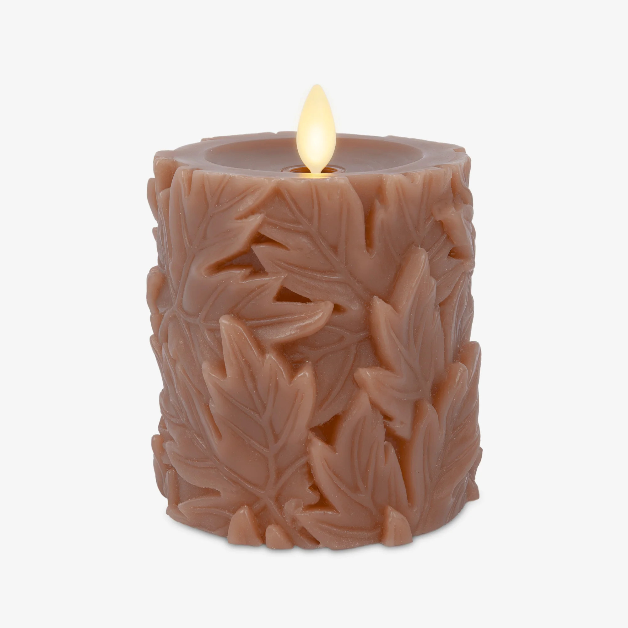 Caramel Café Embossed Leaves Flameless Candle Pillars | Luminara