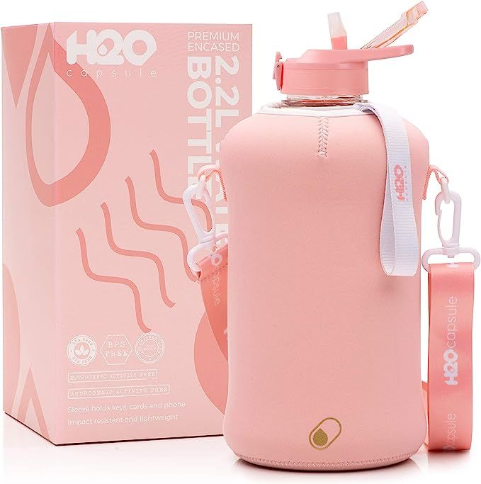 H2O Capsule 2.2L Half Gallon Water Bottle with Storage Sleeve and Straw lid– BPA Free Large Wat... | Amazon (US)