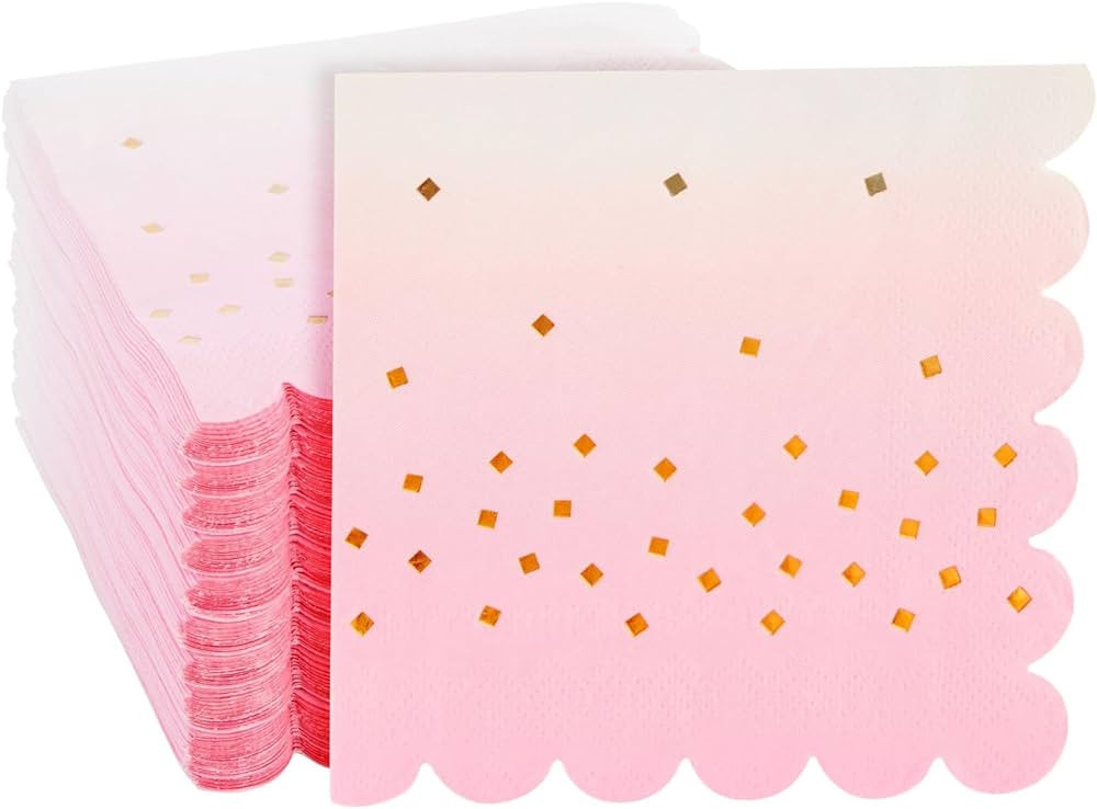 100 Pack Ombre Cocktail Napkins for Girl Baby Shower, Wedding, Birthday Party (5 x 5 in, Light Pi... | Amazon (US)