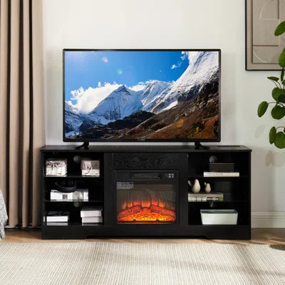 Tv Stand With Electric Fireplace And Non-slip Base, Built-in Fireplace, 32 - 62" Fit, 24.4''h | Wayfair North America