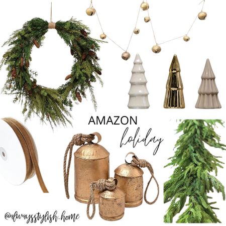 Holiday decor! Christmas decor, Norfolk pine garland, gold brass bells, holiday wreath, Christmas tree decor, good ribbon, bell garland, home decor 

#LTKSeasonal #LTKhome #LTKHoliday