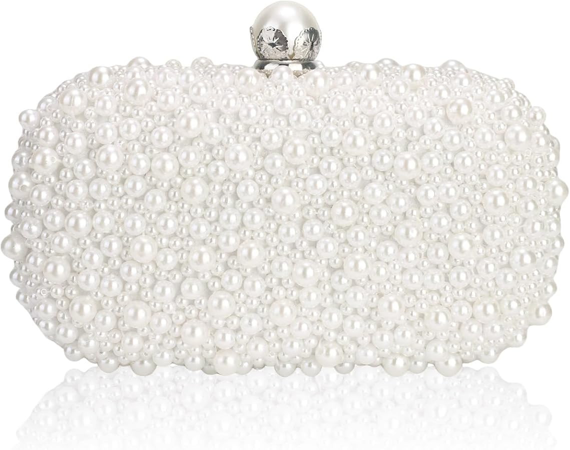 Women Pearl Clutches Noble Crystal Beaded Evening Handbag Chain Strap Shoulder Bag for Wedding Br... | Amazon (US)