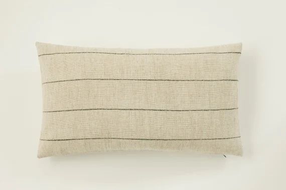 neutral stripe pillow cover, linen blend pillow cover, neutral and black striped pillow, beige pi... | Etsy (US)