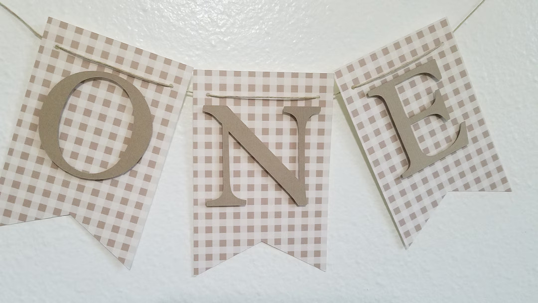 High Chair Banner, ONE Banner, Blue Gingham ONE Banner, Brown Gingham, Brown and White, Brown Che... | Etsy (US)