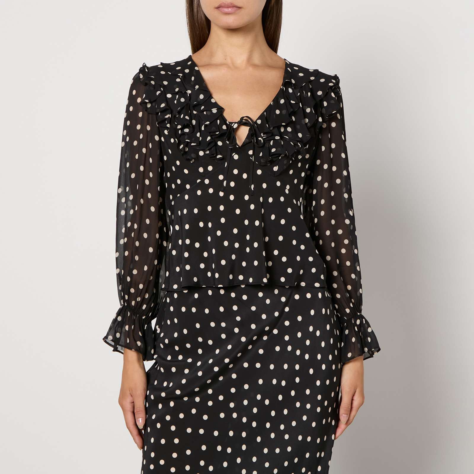 RIXO Lasca Polka Dot Silk-Chiffon Blouse - UK 12 | Coggles | Coggles (Global)