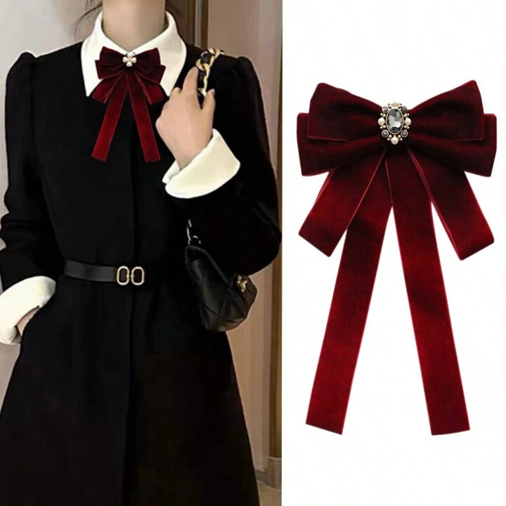 1 stuks fluwelen strik broche, veelzijdige zwarte kledingaccessoire | SHEIN