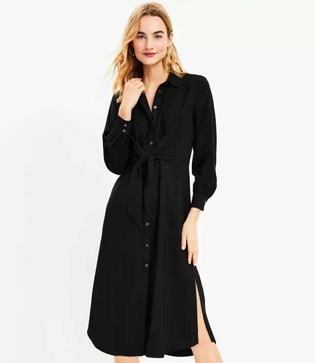 Knot Front Midi Shirtdress | LOFT