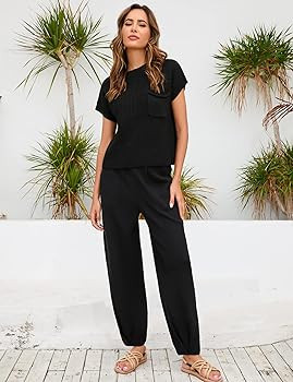 Ugerlov Women's Two Piece Outfits Sweater Sets Knit Pullover Tops and High Waisted Pants Lounge S... | Amazon (US)