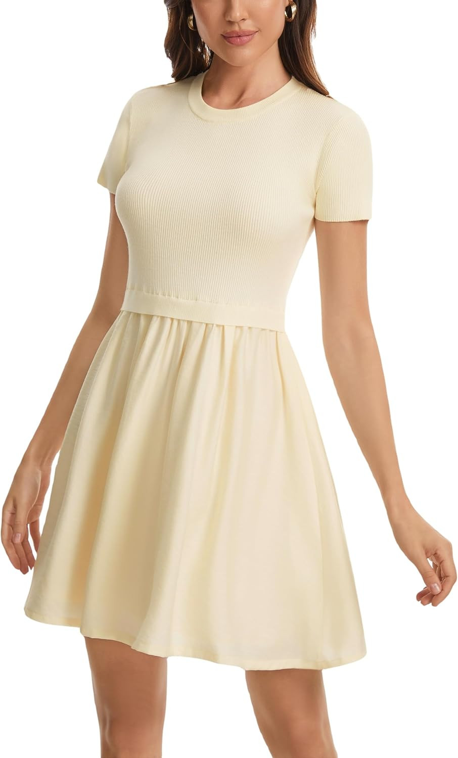 Ladyful Summer Mini Dress for Women Short Sleeve Patchwork Knit Work Dress | Amazon (US)