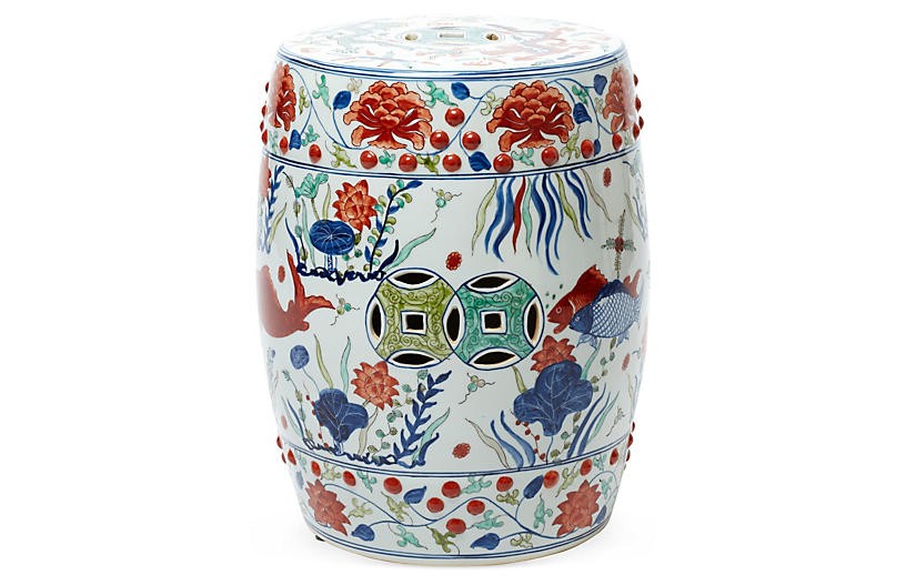 Fish-Motif Garden Stool, Orange/Multi | One Kings Lane