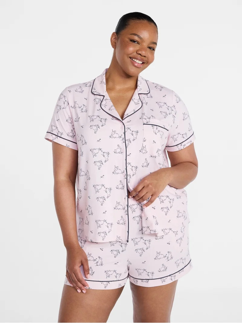 Joyspun Women’s Mommy and Me Notch Collar Top and Shorts Family Matching Pajama Set, Sizes XS-3... | Walmart (US)