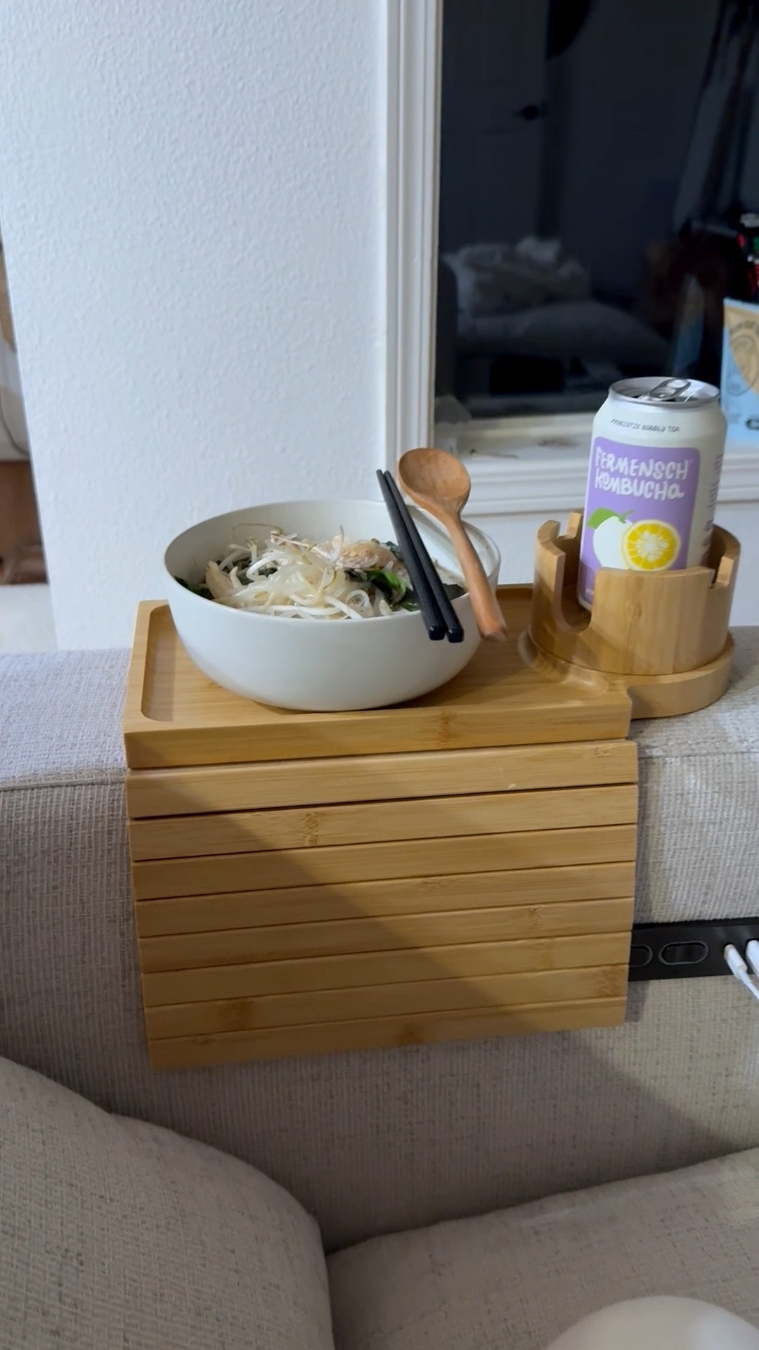 The coolest side table attachment to our couch! 😍