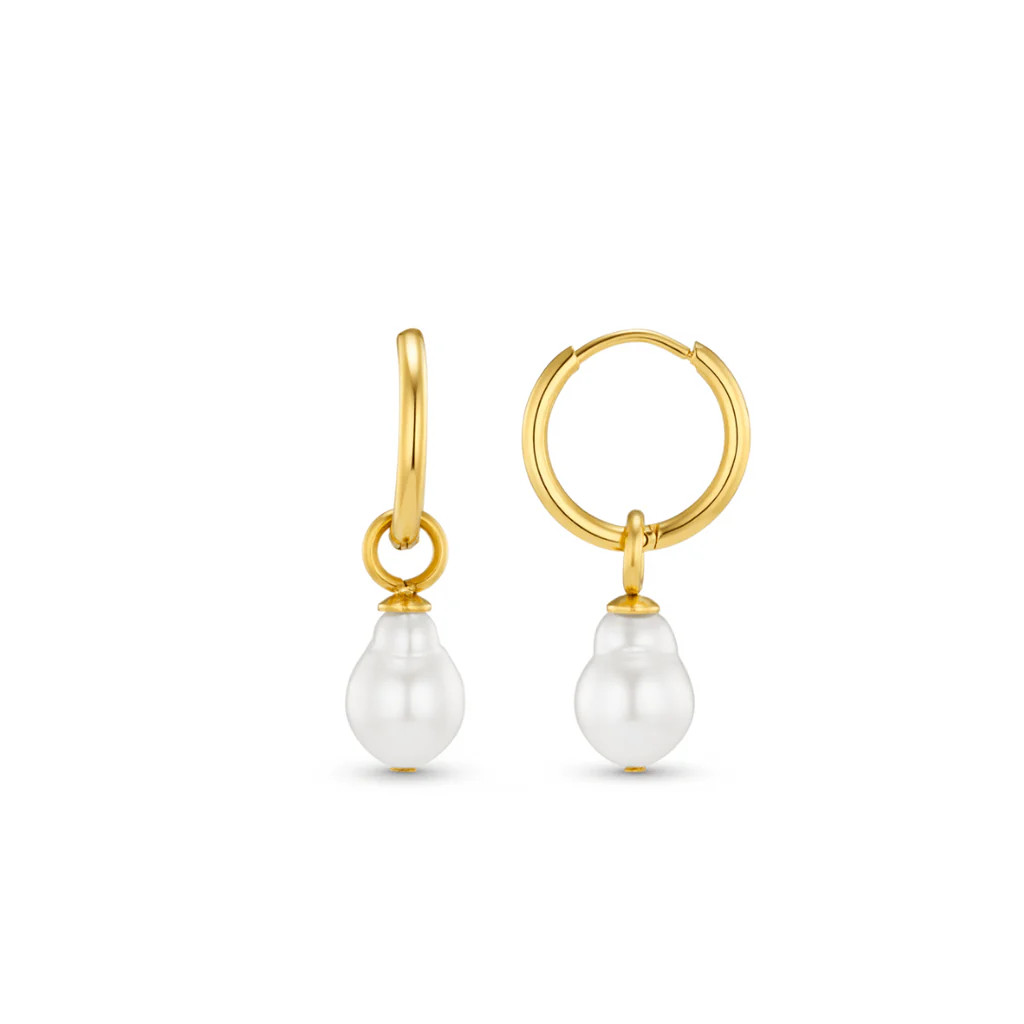 LUXE Pearl Drop Hoop Earrings | Orelia