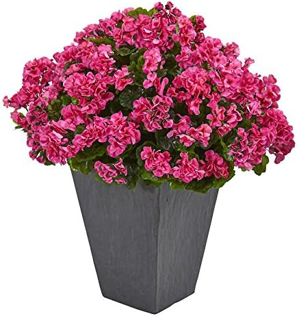 Nearly Natural Geranium Artificial Plant in Slate Planter UV Resistant (Indoor/Outdoor) | Amazon (US)