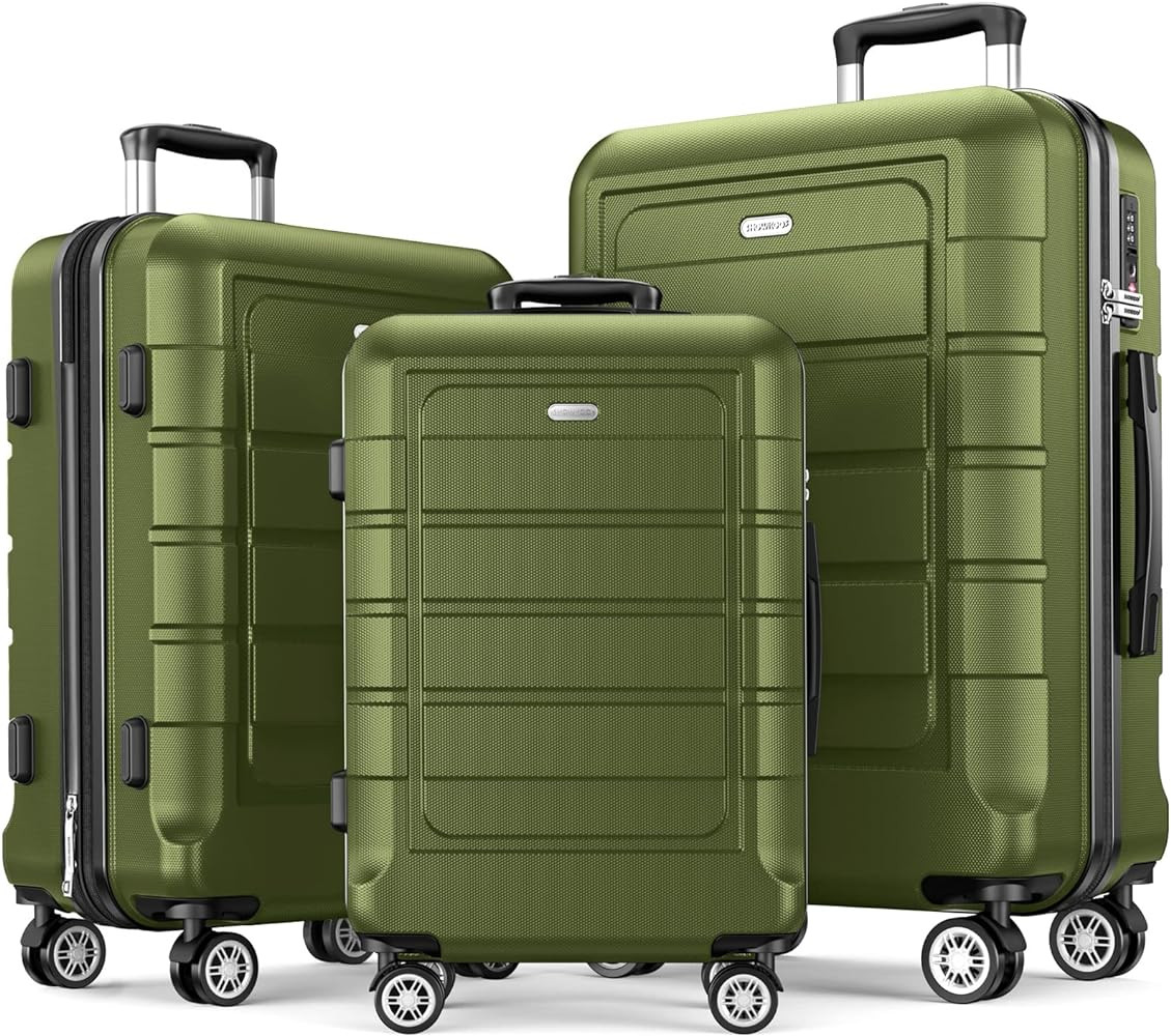 SHOWKOO Luggage Sets Expandable PC+ABS Durable Suitcase Double Wheels TSA Lock Olive Green 3pcs | Amazon (US)