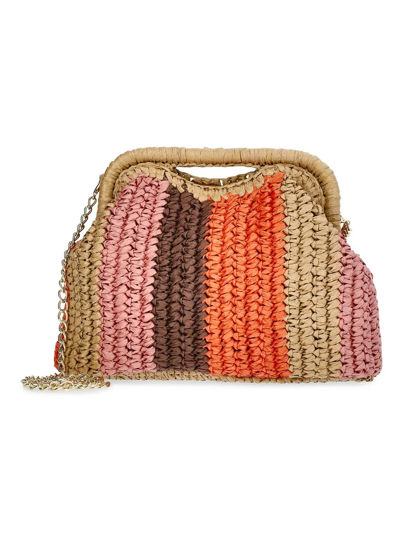 Time and Tru Women's Striped Straw Frame Clutch Handbag, Multicolor | Walmart (US)