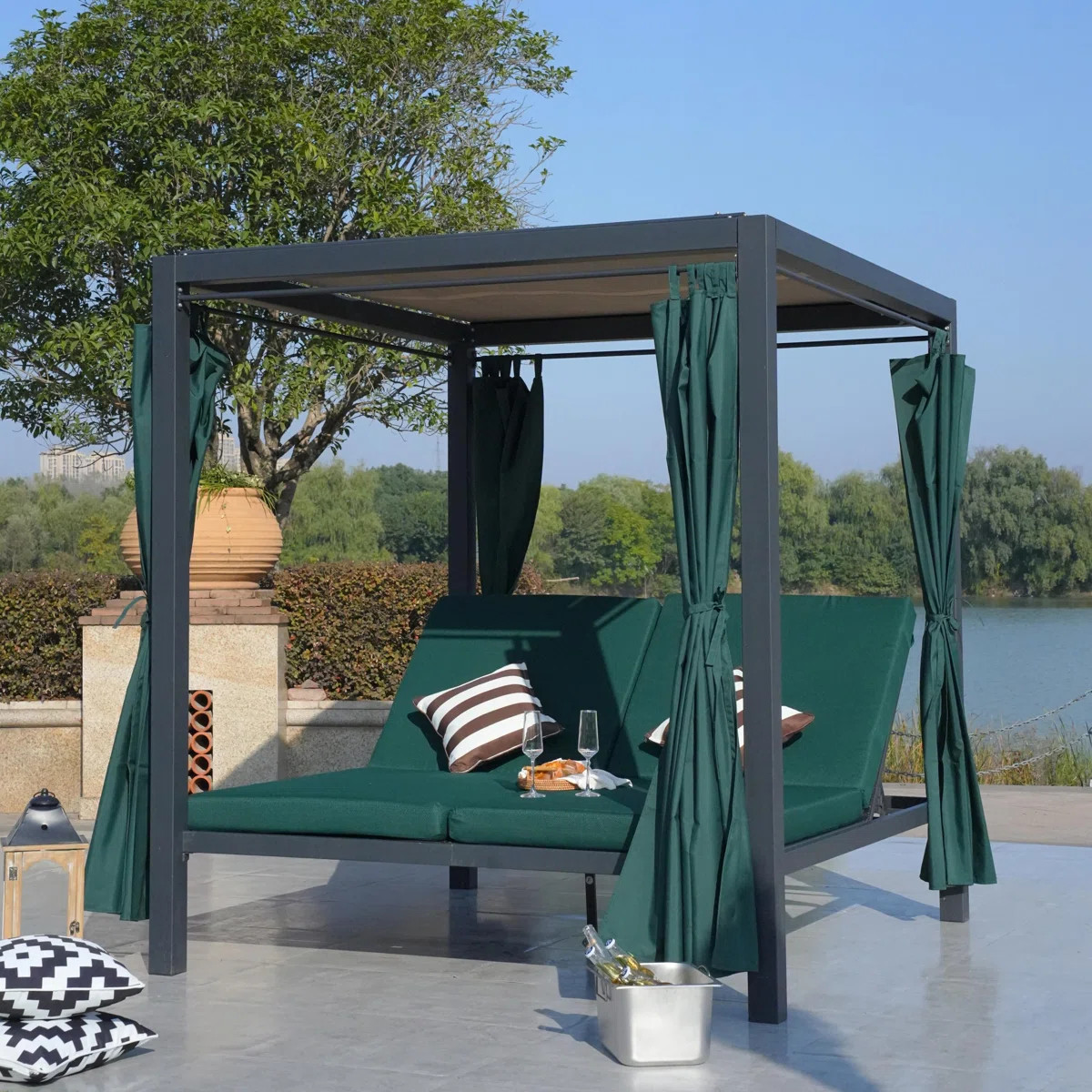 Rakhia 74" Wide Outdoor Patio Daybed with Cushions | Wayfair North America
