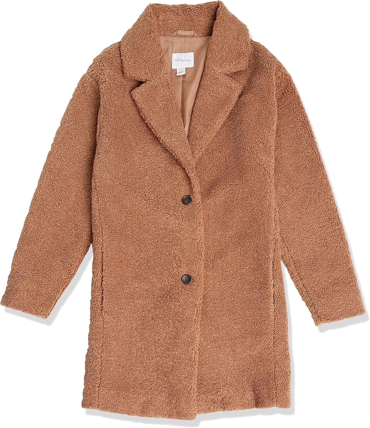 Daily Ritual Women's Teddy Bear Fleece Oversized-Fit Lapel Coat | Amazon (US)