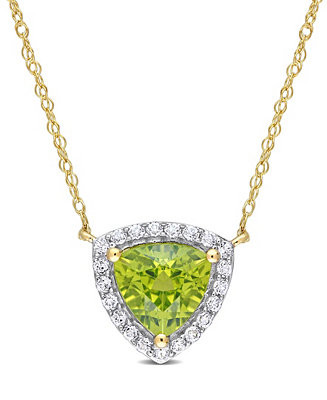 Peridot (1 1/3 ct. t.w.) and White Topaz (1/5 ct. t.w.) Trillion Halo Necklace in 10k Gold | Macy's