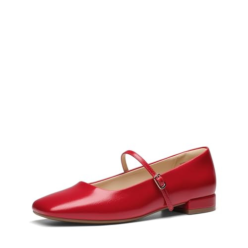DREAM PAIRS Women Square Toe Mary Jane Ballet Flats,Red,8 | Amazon (US)