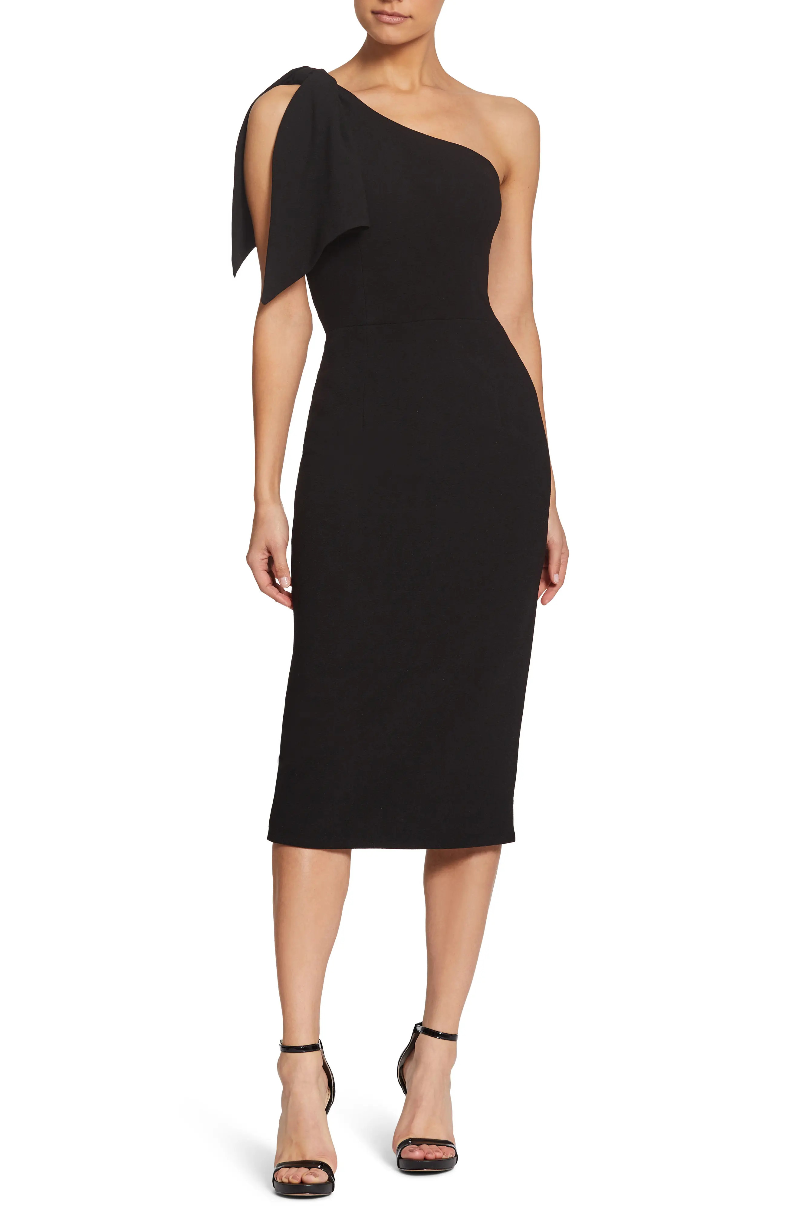 Women's Dress The Population Tiffany One-Shoulder Midi Dress, Size Medium - Black | Nordstrom