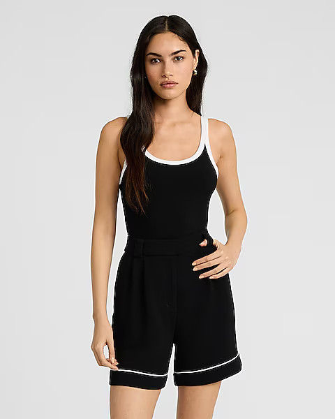 Piped High Waisted Relaxed Shorts | Express