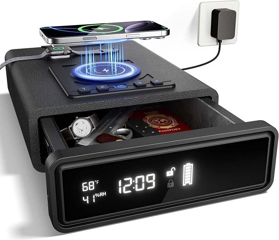 Smart Biometric Safe with Wireless Charging for Phone & Watch, 3 Access Methods to Unlock, Nights... | Amazon (US)
