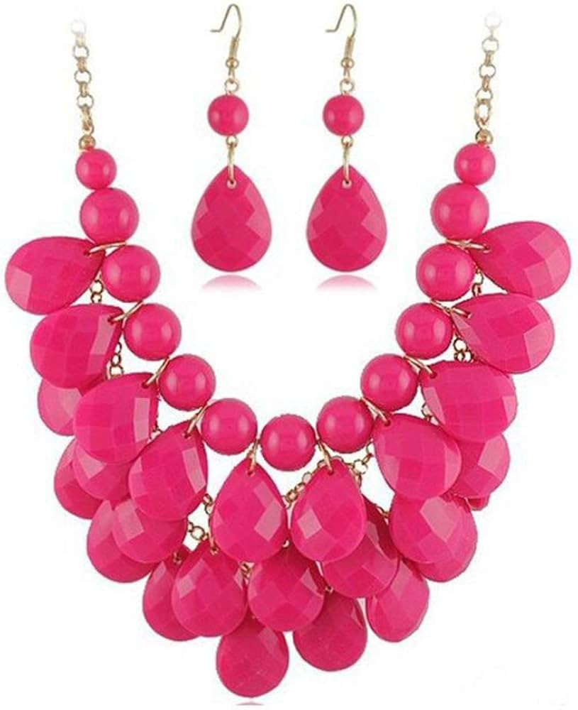 Floating Bubble Necklace Layered Teardrop Statement necklace Resin Beaded Collar Necklace Earring... | Amazon (US)