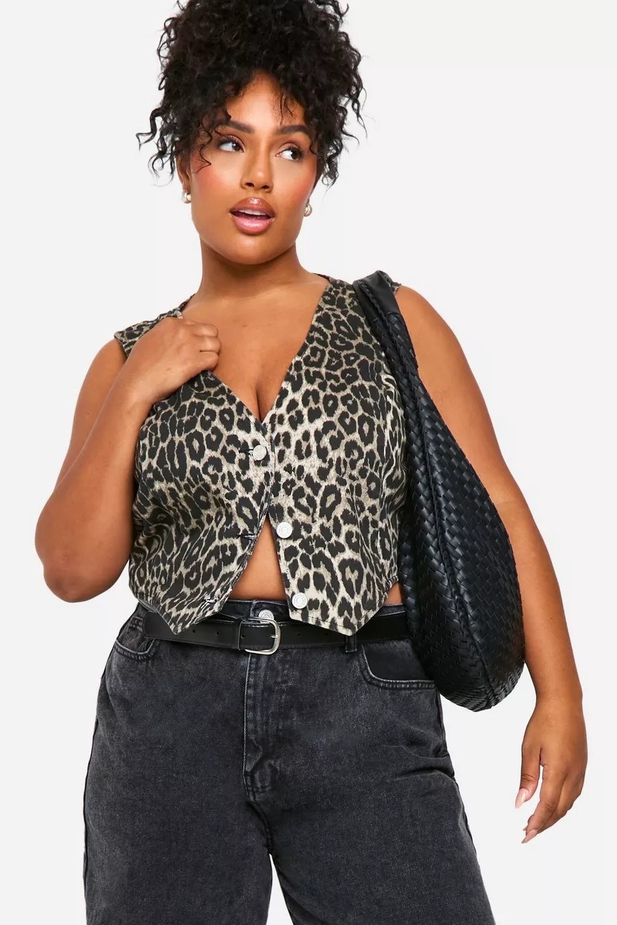 Plus Leopard Denim Waistcoat | boohoo (US & Canada)