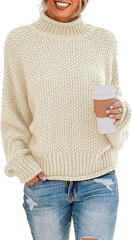 ZESICA Women's Turtleneck Batwing Sleeve Loose Oversized Chunky Knitted Pullover Sweater Jumper Tops | Amazon (US)