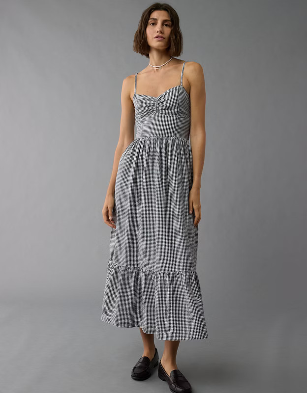 AE Sweetheart Gingham Midi Dress | American Eagle Outfitters (US & CA)
