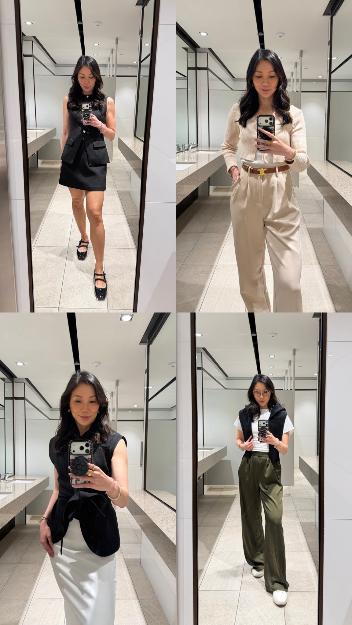 Workwear outfits lately: four outfits, one week, zero stress. I know I talk about capsule wardrobes a lot but this is exactly why — a utility mini, pleated trousers, a sweater vest, a good belt. everything just works together. details are all on LTK if you want any of the pieces ⬇️

#LTKworkwear #LTKsale #LTKmodest