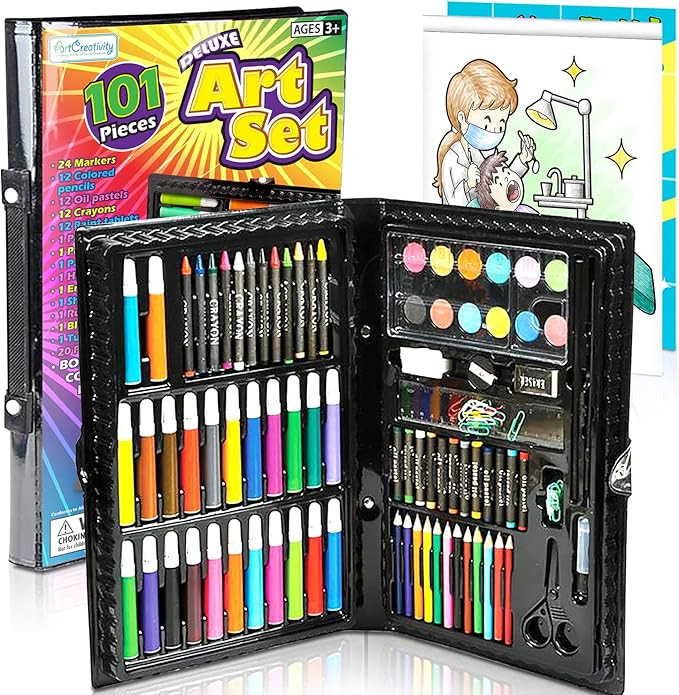 Deluxe Art Set For Kids - Ideal Beginner Artist Kit Includes 101 Pieces - Watercolor, Crayons, Co... | Amazon (US)