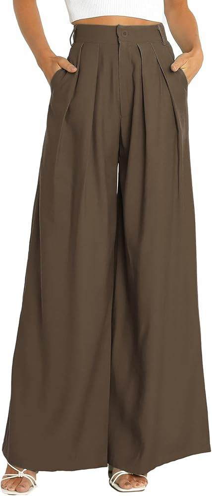 Women's High Waist Casual Wide Leg Palazzo Pants, Dress Pants for Women, Work Pants with Pockets ... | Amazon (US)
