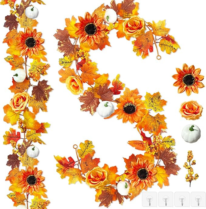 ROLLWAY 2 Stück Herbstgirlande Blätter Girlande Herbst Deko Hängend, Herbstblätter Girlande m... | Amazon (DE)