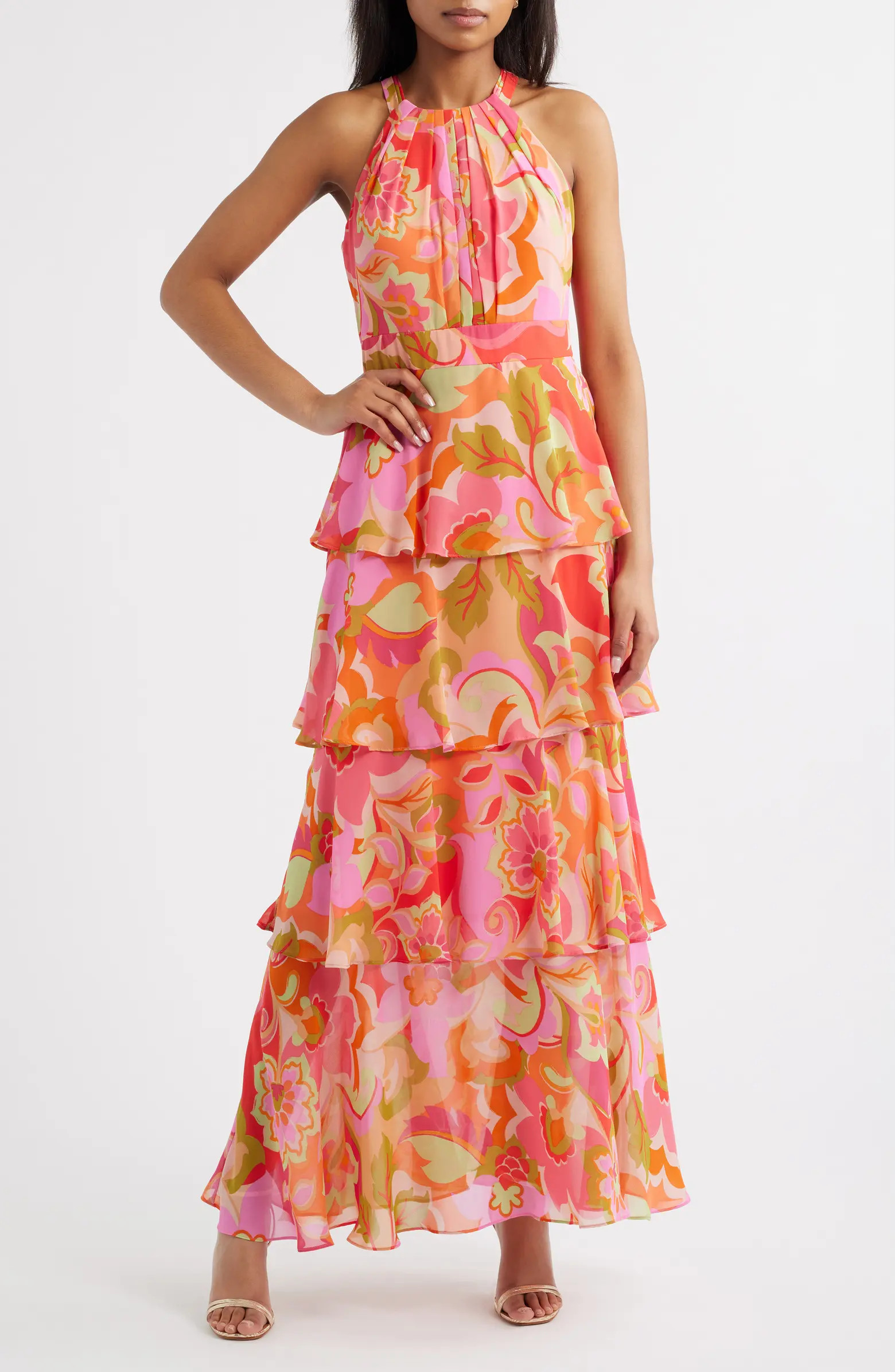 Eliza J Floral Print Tiered Ruffle Sleeveless Maxi Dress | Nordstrom | Nordstrom
