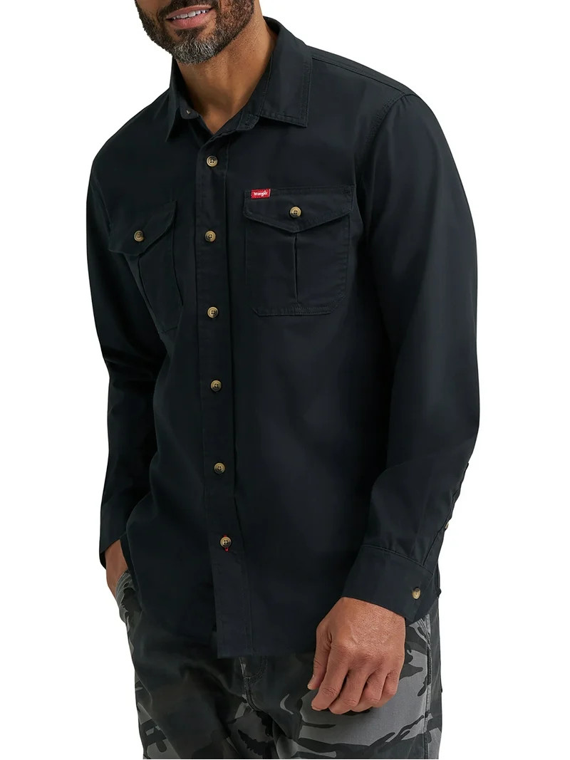 Wrangler® Men's and Big Men's Relaxed Fit Long Sleeve Woven Shirt, S-5XL | Walmart (US)