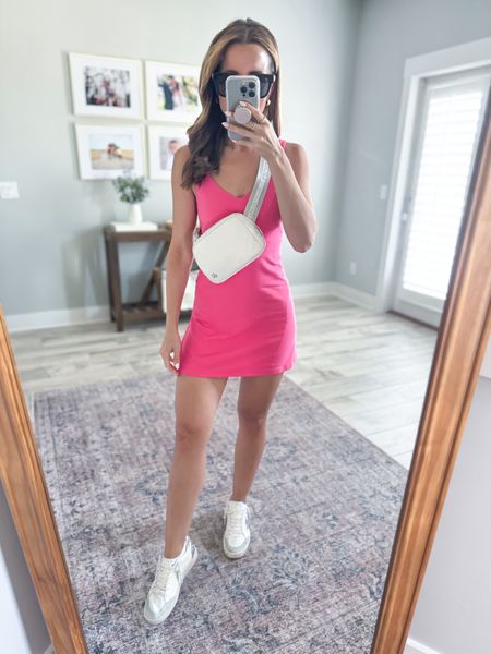 Lululemon align dress in glaze pink, sz 2. Baseball mom. Disney outfit. Summer outfit. Athleisure. Theme park outfit. Spring outfit. Sports mom. Golden Goode Ball Stars. Lululemon belt bag. 

*Has shorts that are open in the back so you don’t have to take off the dress when you use the bathroom!

#LTKtravel #LTKshoecrush #LTKfitness