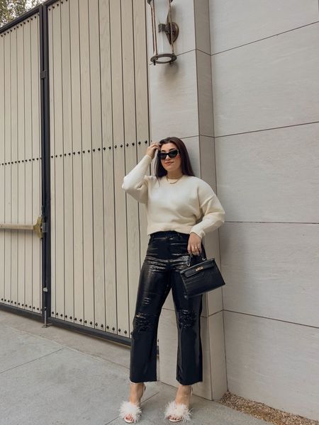 The perfect office holiday party outfit! Wearing sparkle black denim jeans, white crew neck sweater all from Express! 

#LTKSeasonal #LTKHoliday #LTKGiftGuide